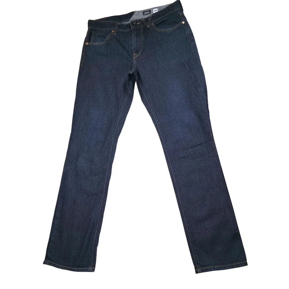 Volcom Solver Modern Straight Leg Jeans Mens 32 Dark Indigo Blue Denim Skate